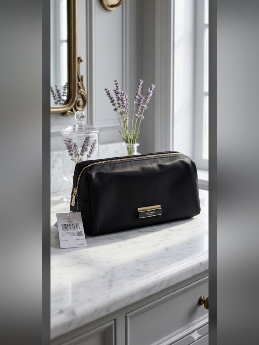 New with Tags - kate spade Black Nylon Cosmetic Case with Gold Hardware